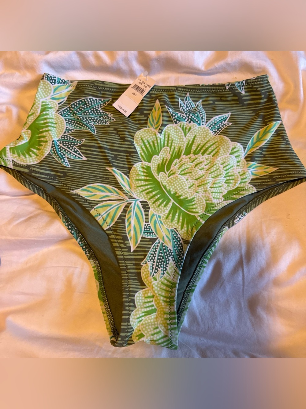 AERIE High Waist Floral Bikini Bottom — Green Floral